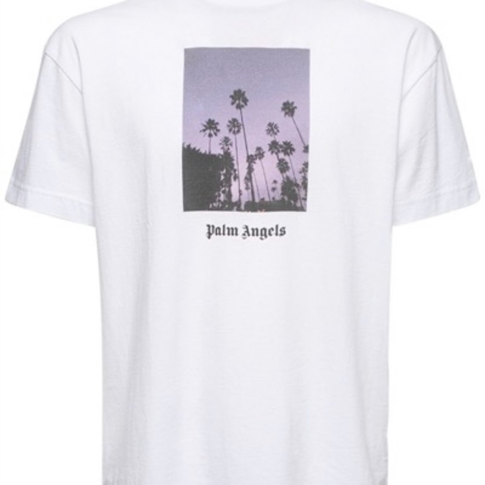 Palm Angels “Sunset Palms” Graphic Tee – White / Purple – Size L